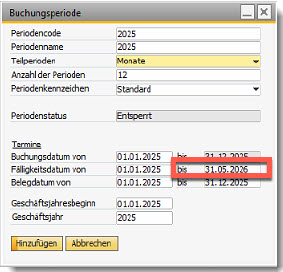 SAP Business One posting periods mask 3