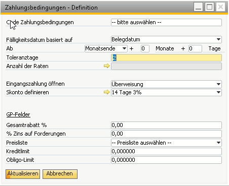 SAP Business One - Zahlungsbedingungen