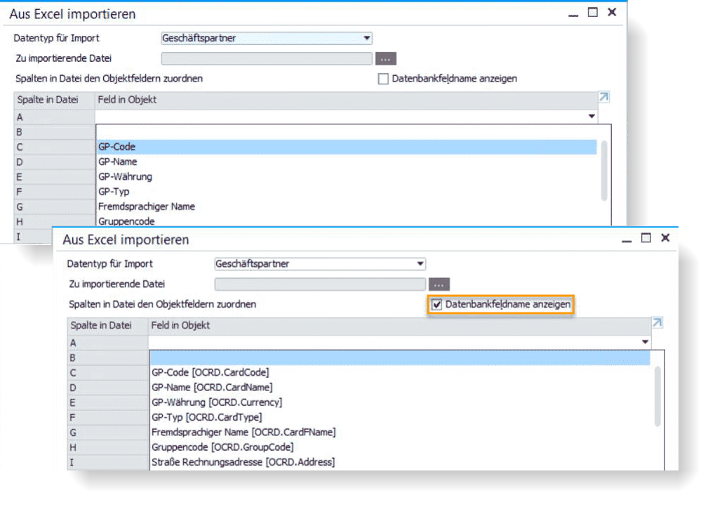 SAP Business One Excel Import