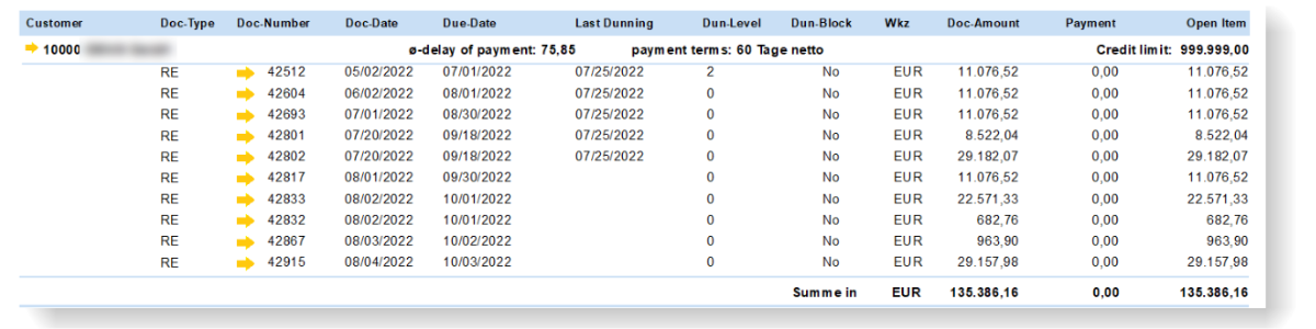 Open items report SAP Business One