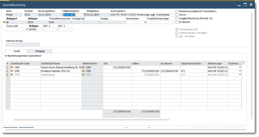 Manual journal entries in SAP Business One