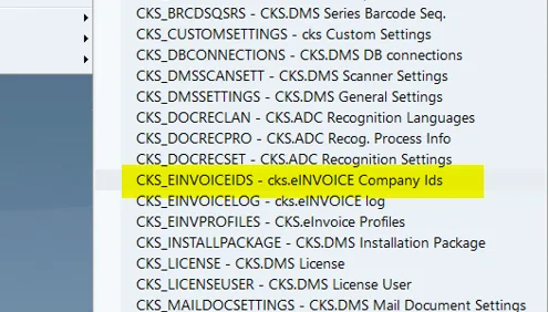 CKS user defined Company Ids menu