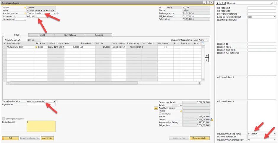 CKS.EINVOICE Ausgangsrechnung